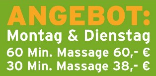 Massage Angebot - Montag und Dienstag für 30min und 60min Massagen sparen